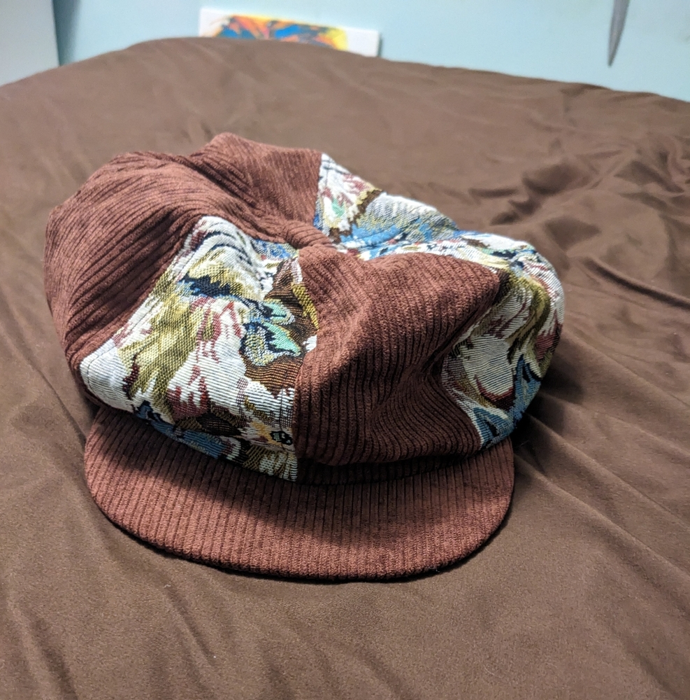 Corduroy and floral paperboy hat